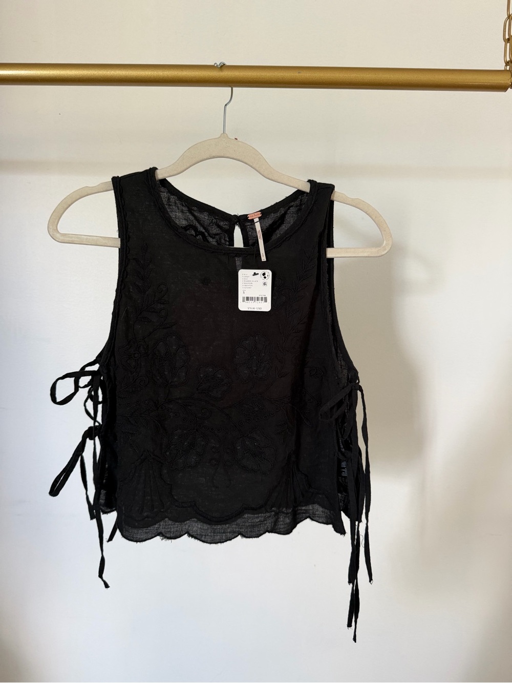 Black Lace Tie-Side Sleeveless Top